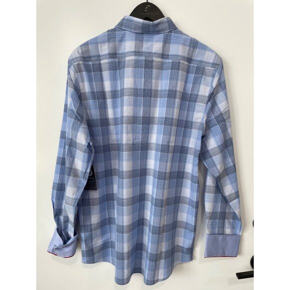 Flag and Anthem MadeFlex Mens M Blue Plaid Button Down Shirt Stretch Wicking - Picture 2 of 7